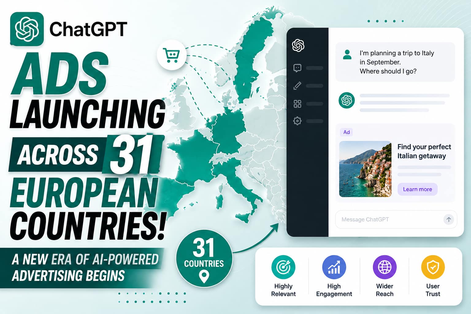 ChatGPT Ads are launching across 31 European countries. Discover what this AI advertising rollout means for businesses, brand visibility, conversational marketing, SEO, GEO, and the future of digital advertising.