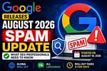 Google August 2026 Spam Update thumbnail showing Google logo, spam warning, laptop, and global rollout details