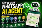 WhatsApp AI Agent workflow showing how AI receives customer messages, understands requests, generates automated replies, and provides 24/7 customer support.
